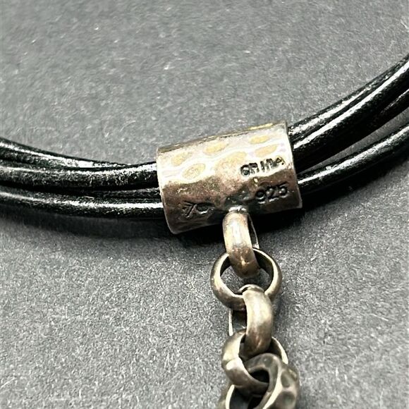 Retired Silpada Leather Cord Sterling Silver Faceted Crystal Pendant Necklace - Picture 6 of 9